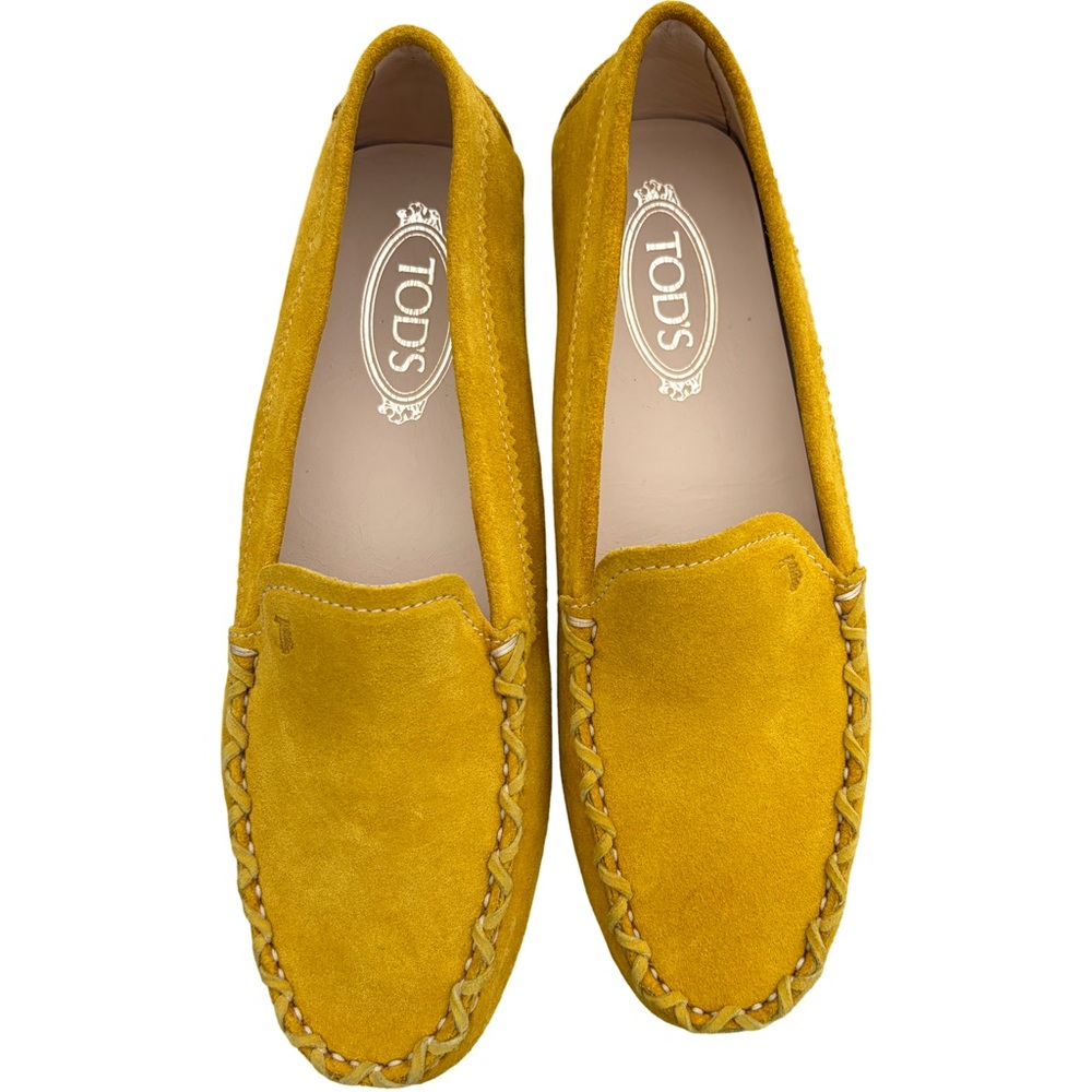 NEW Tod’s Mustard Suede Braided Trim Driving Loafers